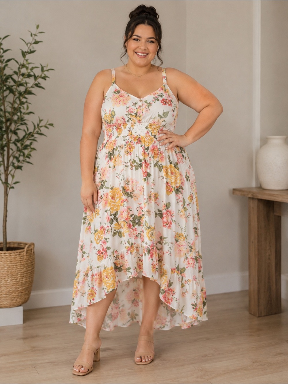 Liberty Love Floral High Low Midi Dress Size 3XL Cottagecore Boho